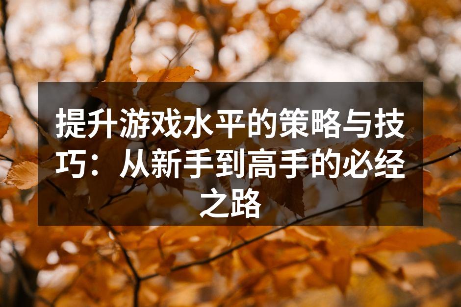 提升游戏水平的策略与技巧：从新手到高手的必经之路